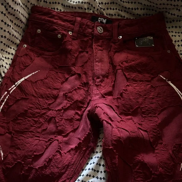 Revenge Clothing Red Distressed Men’s Relaxed Jeans